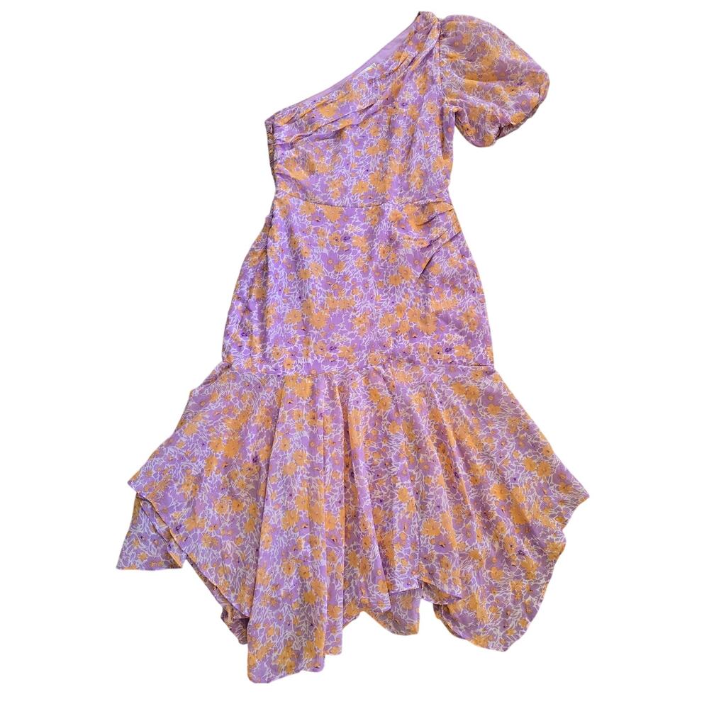 ASTR The Label Santorini One Shoulder Midi Dress Lilac Purple Floral Sz S